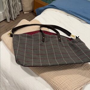 Plaid Tote Bag with Black Handles